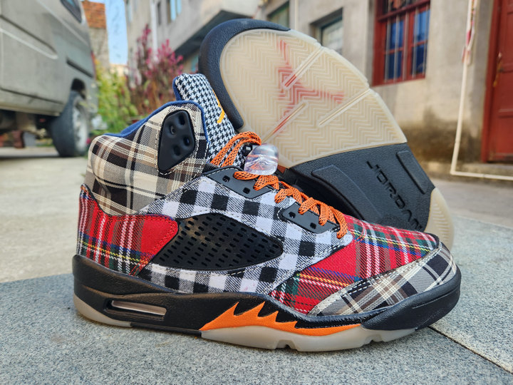 Pas Cher Nike Air Jordan 5 Retro Plaid Rouge GS Homme Basketball Sneakers